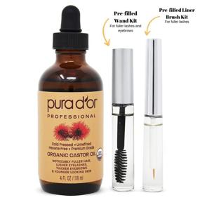 img 2 attached to PURA D’OR Organic Castor Oil (4oz) - 100% Pure Natural USDA Organic: Enhance Eyebrow Thickness, 🌿 Promote Lush Eyelashes, Accelerate Hair Growth: Cold Pressed Hexane-Free Formula - Hydrate Dry Skin with Bonus Brush Kit