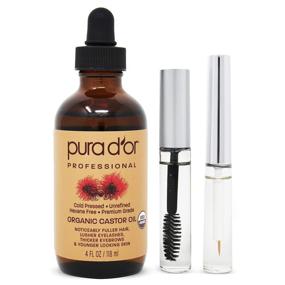 img 4 attached to PURA D’OR Organic Castor Oil (4oz) - 100% Pure Natural USDA Organic: Enhance Eyebrow Thickness, 🌿 Promote Lush Eyelashes, Accelerate Hair Growth: Cold Pressed Hexane-Free Formula - Hydrate Dry Skin with Bonus Brush Kit