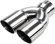 🚀 upower dual exhaust tip 2.8-3 inch inlet, 3" outlet, 9.5" long tail pipe - double wall polished stainless steel logo