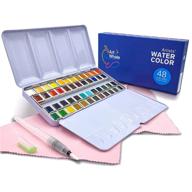 🎨 artwhale watercolor paint set - 48 colors in half-pans with tin box + waterbrush. professional watercolor set ideal for beginners, artists, students, and hobby painters. логотип