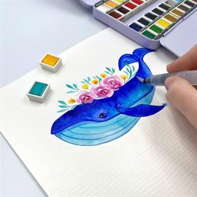 img 1 attached to 🎨 ArtWhale Watercolor Paint Set - 48 Colors in Half-Pans with Tin Box + Waterbrush. Professional Watercolor Set Ideal for Beginners, Artists, Students, and Hobby Painters.