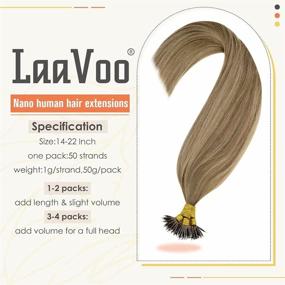 img 3 attached to 💇 LaaVoo Nano Beads Hair Extensions: 20" Human Hair Balayage Light Brown to Dark Honey Blonde