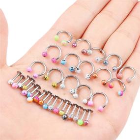 img 1 attached to 16G 316L Stainless Steel Lip Rings, Clear CZ Labret Monroe Cartilage Helix Tragus Earring Studs, 16-24 Pcs Piercing Jewelry Retainer with 10mm Bar Length