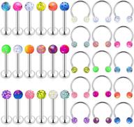 16g 316l stainless steel lip rings, clear cz labret monroe cartilage helix tragus earring studs, 16-24 pcs piercing jewelry retainer with 10mm bar length logo