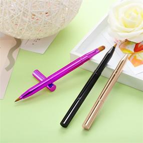 img 1 attached to 🌈 3 Piece Retractable Makeup Brush Set - Dual End Lip Brush, Concealer Brush, and Eyeshadow Foundation Applicators (Gold, Purple, Bright Pink)