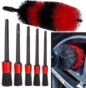img 4 attached to 🚗 YISHARRY LI Car Wheel Cleaning Brush Kit - 18-inch Soft Bristle Tire Brush and Set of 5 Different Sized Boar Hair Detail Brushes
