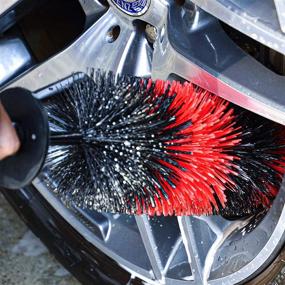 img 1 attached to 🚗 Комплект для чистки колес автомобиля YISHARRY LI - мягкая щетка для шин длиной 18 дюймов и набор из 5 разных по размеру щеток для деталей из волоса кабана