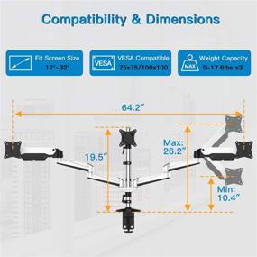 img 3 attached to 🖥️ Тройная мониторная подставка HUANUO - регулируемое газовое пневмо-плечо для ЖК-экранов ПК 17-32 дюйма - комплект зажима и грометов включен