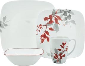 img 3 attached to Stunning CORELLE Square Kyoto 🍽️ Leaves Set: 16 Pc Elegant Dinnerware Collection