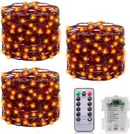 outdoor halloween string lights, 3 pack - 99ft 300led fairy lights with timer remote - waterproof battery operated halloween decorations for home yard - 33ft each (orange) логотип