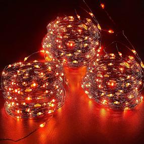 img 3 attached to Outdoor Halloween String Lights, 3 Pack - 99Ft 300LED Fairy Lights with Timer Remote - Waterproof Battery Operated Halloween Decorations for Home Yard - 33Ft Each (Orange)