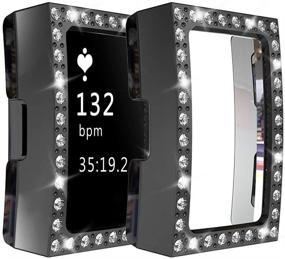 img 4 attached to 💎 Stylish and Protective Black Yu Store Fitbit Charge 2 PC Case with Bling Crystal Rhinestones - Ideal for Women and Girls