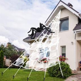 img 4 attached to 🕸️ AODINI Spider Web Halloween Decorations: 16 × 15 Feet Giant Triangular Spider Web with Fake Big Spider, Perfect for Indoor and Outdoor Yard, Haunted House, and Halloween Party Décor