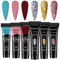 supwee glitter poly nail gel set - 6 colors builder nail extension gel kit with diamond 💅 nail extender - poly nail forms varnish soak off uv gel manicure set - salon quality (blue glitter series) logo