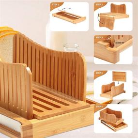 img 1 attached to 🍞 Bread Slicer Cutting Guide with Knife - Slice Sizes, Bamboo Foldable Compact Chopping Cutting Board with Crumb Tray, Stainless Steel Bread Knife - for Homemade Bread, Cake, Bagels