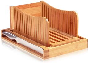 img 4 attached to 🍞 Bread Slicer Cutting Guide with Knife - Slice Sizes, Bamboo Foldable Compact Chopping Cutting Board with Crumb Tray, Stainless Steel Bread Knife - for Homemade Bread, Cake, Bagels