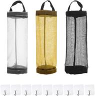 🛒 3 pack kitchen grocery bag holder - mesh shopping plastic bag dispensers, wall mounted hanging organizers for garbage, storage, recycling - grocery pocket saver for trash containers логотип