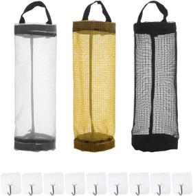 img 4 attached to 🛒 3 Pack Kitchen Grocery Bag Holder - Mesh Shopping Plastic Bag Dispensers, Wall Mounted Hanging Organizers for Garbage, Storage, Recycling - Grocery Pocket Saver for Trash Containers