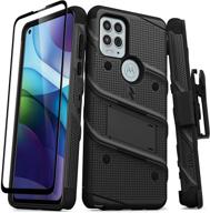 zizo bolt series for moto g stylus 5g (2021) case with screen protector kickstand holster lanyard - black logo