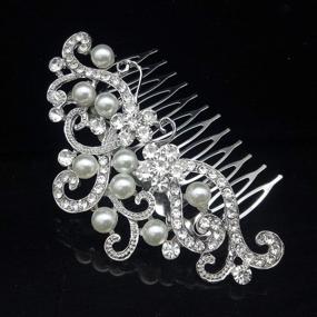 img 3 attached to Silver Bridal Hair Comb with Crystal Rhinestones, Pearls - Prom Headpiece for Women