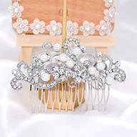 silver bridal hair comb with crystal rhinestones, pearls - prom headpiece for women logo