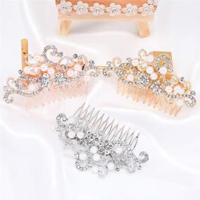 img 1 attached to Silver Bridal Hair Comb with Crystal Rhinestones, Pearls - Prom Headpiece for Women