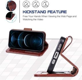 img 1 attached to Arae For IPhone 12 Pro Max Case With Credit Card Holder And Wrist Strap (Brown)