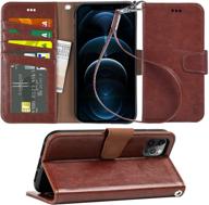 arae for iphone 12 pro max case with credit card holder and wrist strap (brown) logo