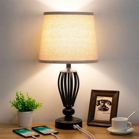 img 4 attached to 🔌 USB Bedside Lamp with Dual USB Charging Ports: 3 Way Dimmable Touch Table Lamp for Bedroom, Living Room or Office - LED Bulb Included