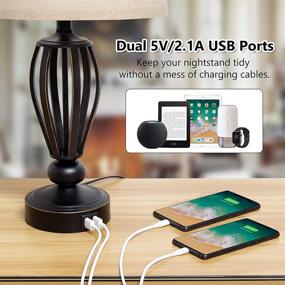 img 1 attached to 🔌 USB Bedside Lamp with Dual USB Charging Ports: 3 Way Dimmable Touch Table Lamp for Bedroom, Living Room or Office - LED Bulb Included