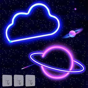 img 4 attached to 🌈 Werfeito 2 Pack Cloud Planet Neon Signs LED Lights for Wall Decor, USB or Battery Operated Neon Sign for Bedroom, Decorative Neon Light Sign for Bar, Living Room, Christmas, Birthday, Wedding