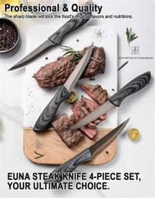 img 1 attached to EUNA 4-Piece Steak Knives with Razor Sharp Serrated Blades - Stylish Set, Ideal for Dining - Gift Box Included, Grey Texture Handle, Non-Stick Coating - Easy to Clean