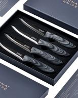 euna 4-piece steak knives with razor sharp serrated blades - stylish set, ideal for dining - gift box included, grey texture handle, non-stick coating - easy to clean logo