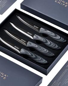 img 4 attached to EUNA 4-Piece Steak Knives with Razor Sharp Serrated Blades - Stylish Set, Ideal for Dining - Gift Box Included, Grey Texture Handle, Non-Stick Coating - Easy to Clean