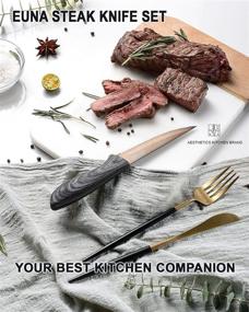 img 3 attached to EUNA 4-Piece Steak Knives with Razor Sharp Serrated Blades - Stylish Set, Ideal for Dining - Gift Box Included, Grey Texture Handle, Non-Stick Coating - Easy to Clean