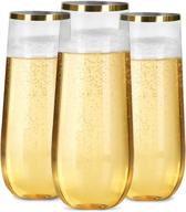 36 pack gold rim stemless plastic champagne flutes - perfect for weddings and parties! disposable, recyclable, and shatterproof logo