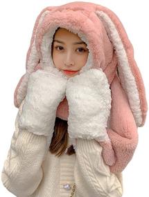 img 4 attached to Adorable Panda Winter Hats for Women and Girls - 🐼 3 in 1 Plush Hoodie Cap with Paw Gloves, Mitten Scarf Set