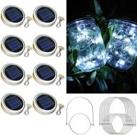 🌞 solar mason jar lid lights, 8 pack starry fairy firefly jar lights with 30 led lights, solar lantern lights for outdoor patio garden yard wedding decor, includes 8 hangers (jars not included), cold white logo