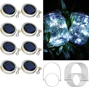 img 4 attached to 🌞 Solar Mason Jar Lid Lights, 8 Pack Starry Fairy Firefly Jar Lights with 30 LED Lights, Solar Lantern Lights for Outdoor Patio Garden Yard Wedding Decor, Includes 8 Hangers (Jars Not Included), Cold White