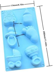 img 1 attached to 🍼 Форма из силикона для вечеринки бэби-шауэр - 3 шт. DanziX - форма для сахарного декора: коляска, бутылочка для кормления, ножки малыша, мишка с пустышкой для фонданта, для украшения тортов, кексов, шоколада - фиолетовый, синий, зеленый.