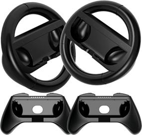 img 4 attached to 🎮 Black 4-Pack Nintendo Switch Wheel Controller & Joy Con Grip for Mario Kart