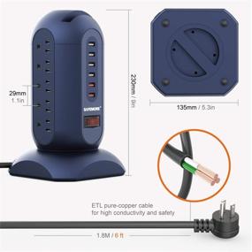 img 2 attached to 🔌 Башня-розетка SAFEMORE Spin: Идеальная зарядная станция для дома/офиса/гаража - 6 USB-портов, 15 розеток, 6 футов выдвижного шнура, плоский штепсель и держатель для телефона.