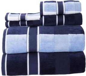 img 4 attached to Luxurious 100% Cotton Oakville Velour 6-Piece Towel Set in Navy for an Exquisite Bath Experience