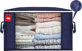 img 4 attached to 🧺 Kezyzom 90L Foldable Storage Bags: Clear Window Clothes Organizer & Reinforced Handles – Ideal Underbed Storage Bins for Comforter, Clothing, and Blanket Storage (1 Pack)