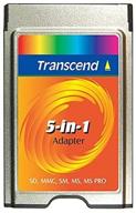 enhance your device's storage with transcend 5-in-1 pc card adapter for sm/sd/mmc/ms/ms pro card logo