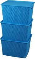 large blue plastic storage 📦 container box with lid - basicwise qi003214 logo