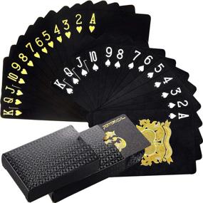 img 4 attached to 🃏 Set of 2 Waterproof Poker Decks: Black Plastic PET Playing Cards for Fun Family Card Games and Party Entertainment