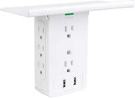 🔌 cfmaster socket wall shelf - 10 port surge protector wall outlet with 8 electrical outlet extenders, 2 usb ports 2.4a, removable built-in shelf, fcc listed (white) logo