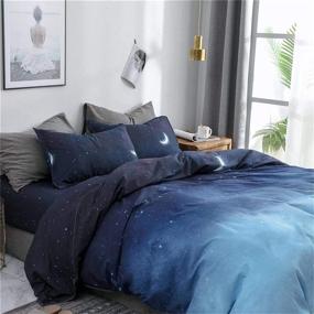 img 1 attached to HYPREST Blue Duvet Cover Queen Size - Star Moon Printed Summer Aesthetic Set: Soft & Cute Bedding for Kids, Girls, Boys - Oeko-TEX Certified (1 Duvet Cover + 2 Pillowcases)