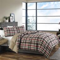 eddie bauer home astoria collection king bedding set - soft & cozy reversible plaid down alternative comforter with matching sham(s), saddle logo